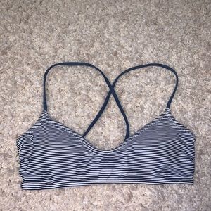 blue and white striped bikini top
